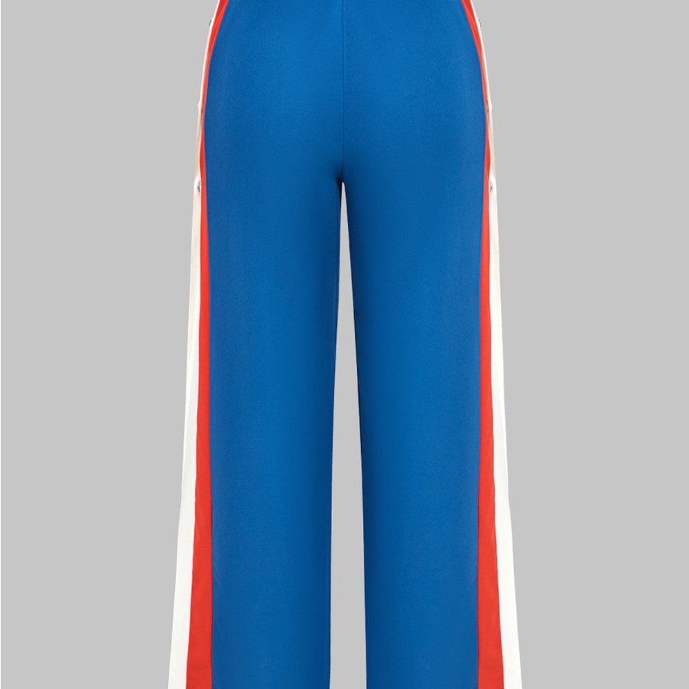 Women's Blue Track Pants with Red and White Accents